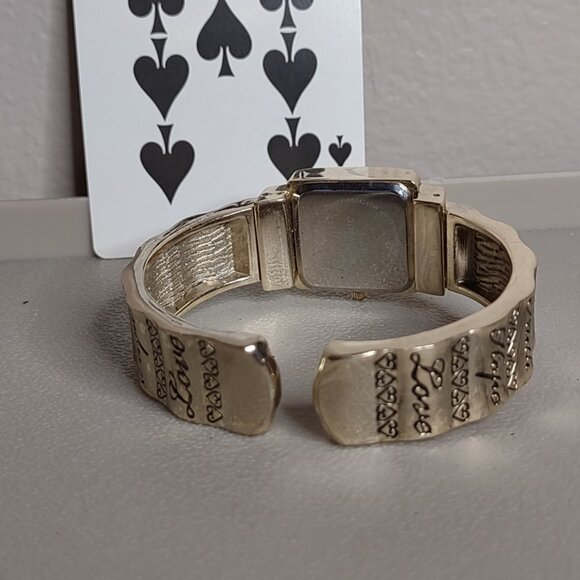 Untested 6 Inch Gold Tone Inspirational Cuff Watch - Picture 4 of 8